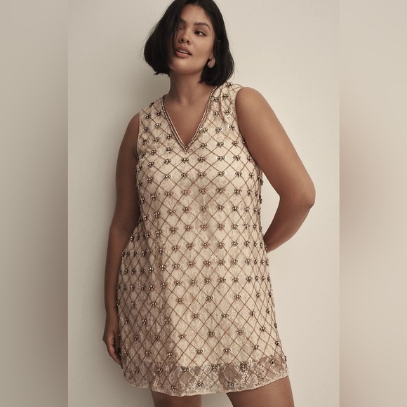 NWT! Anthropologie Let Me Be Crystal-Embellished Mini Shift Dress - Multiple ⚫️🍬 - Picture 2 of 13